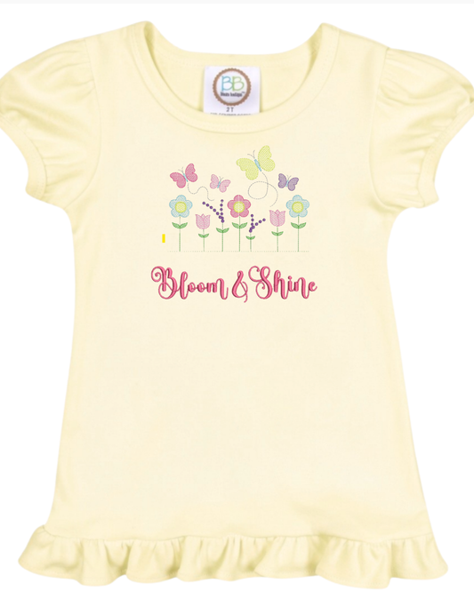 Bloom & Shine Toddler Girl Shirt – Embroidered Floral Ruffle Top