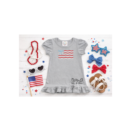 Girls Patriotic Flag Embroidery Ruffle Shirt