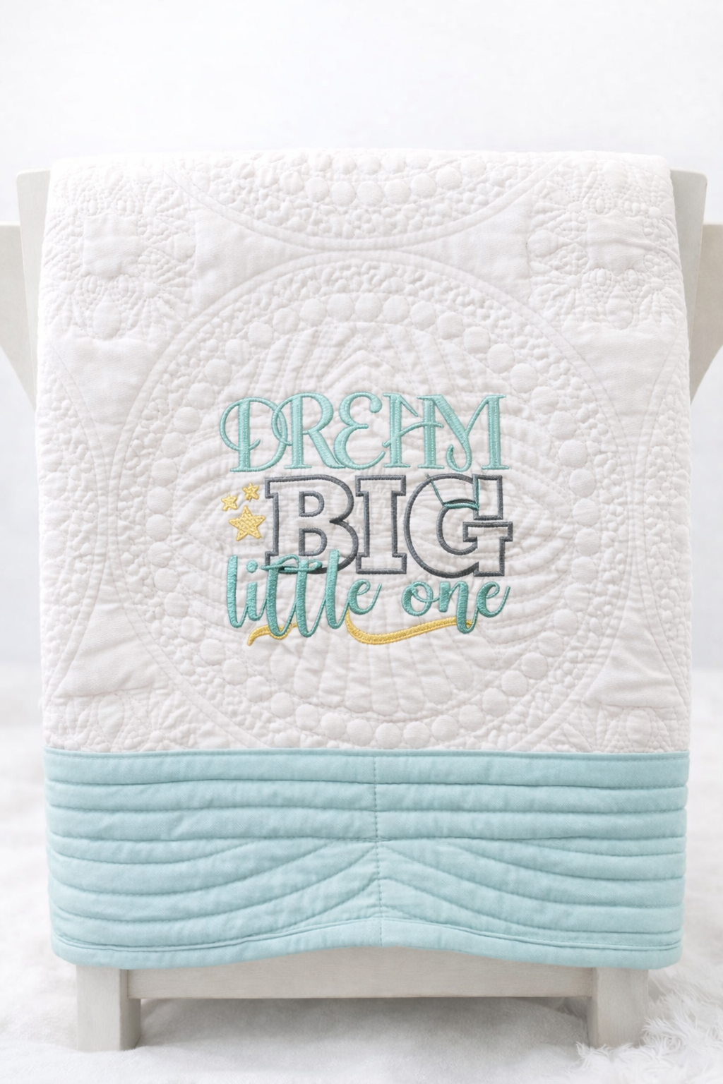 Dream Big Little One Embroidered Baby Quilt